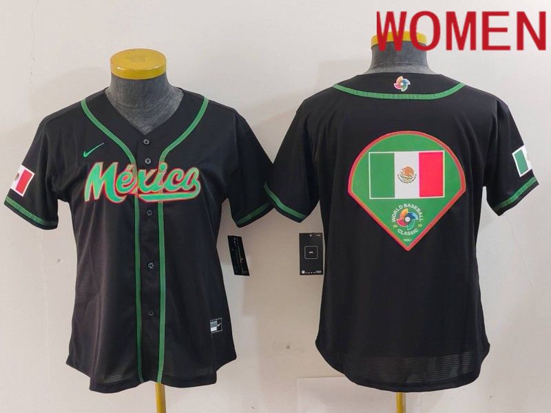 Women 2024 World Cub Mexico Blank Black Nike MLB Jersey style 11